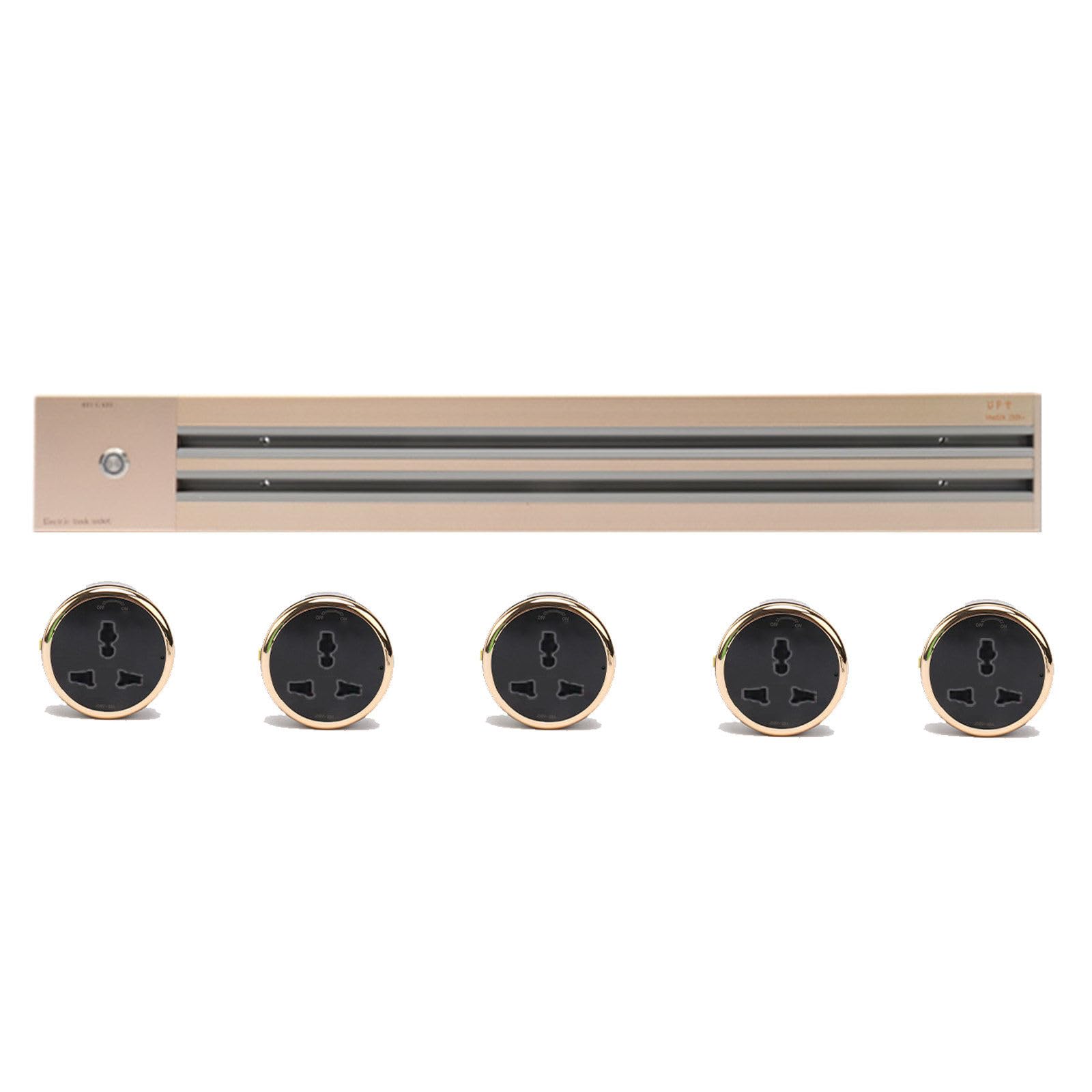 Power Strips Movable Track Sockets, Wall-Mounted Smart Slide Rails, Multi-Functional Power Strips, Suitable for Offices, Home Kitchens(Gold,100cm)