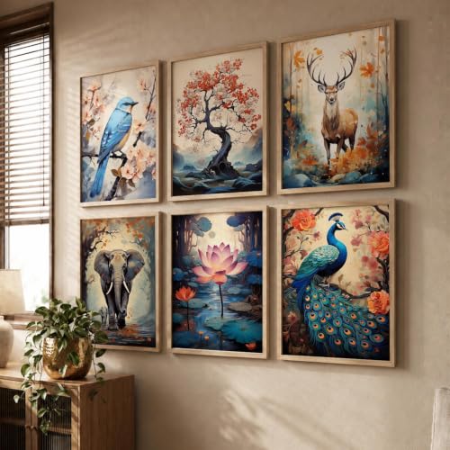 Image of kotart Premium Digital Traditional Art Paintings with Frame for Home Decor | Painting Wall Decoration | Living Room Bedroom Hotel | Pack of 6 (14X20 Inch,)