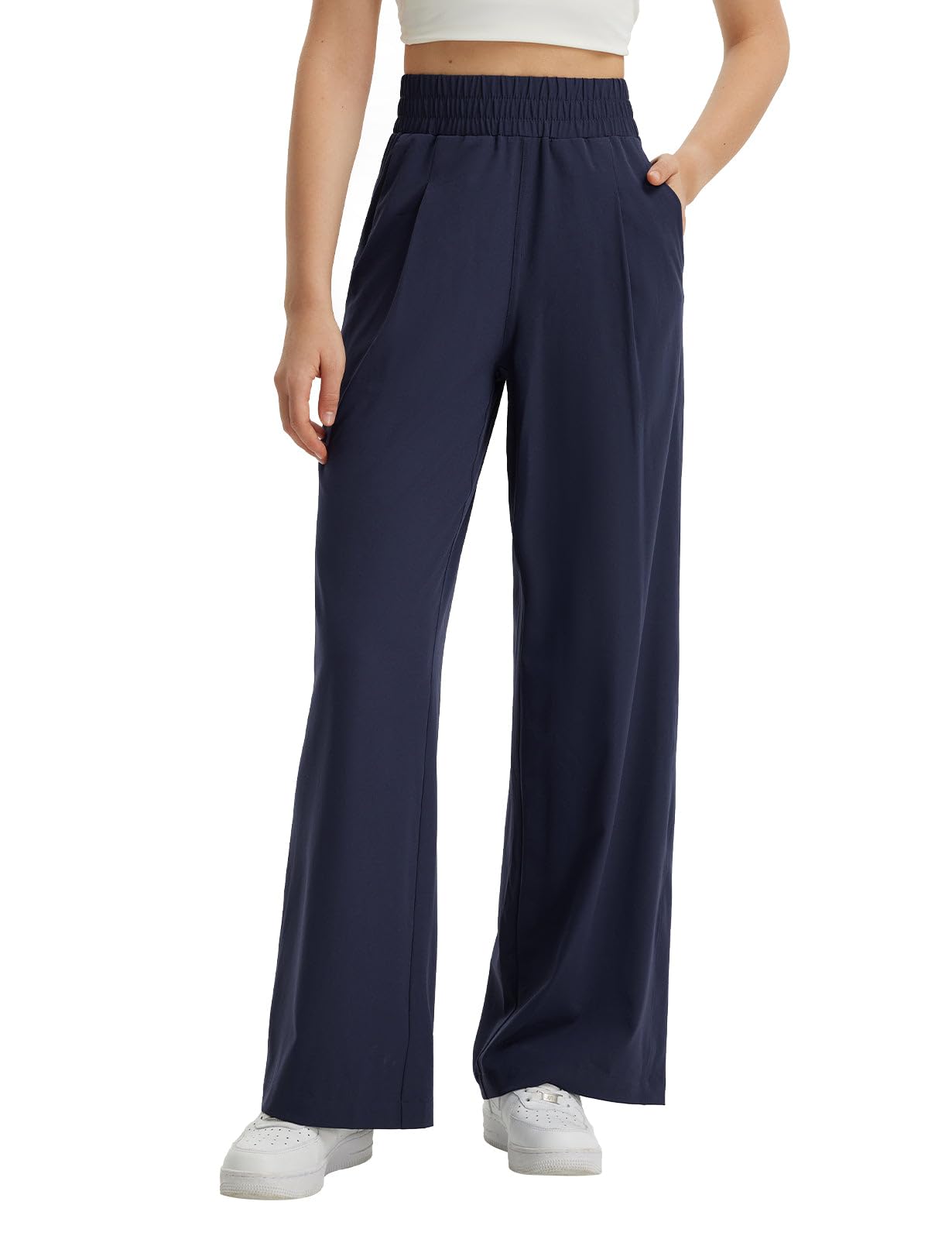baleaf Womens Track Pants Lightweight Athletic Travel Wide Leg Pants with Pockets 30 Work Lounge Loose Fit UPF50