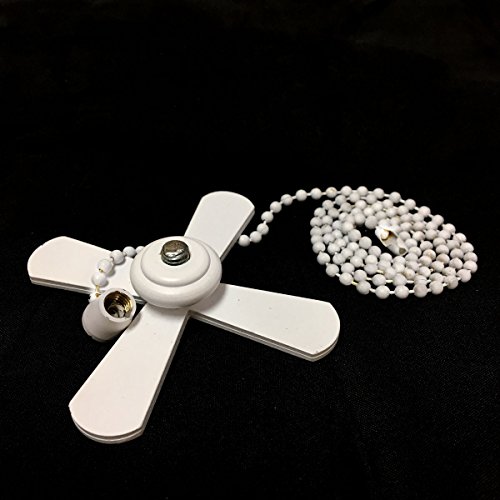 Royal Designs Celling Fan Pull Chain Beaded Ball Extension Chain with Decorative Fan and Light Bulb, White, Set of 2
