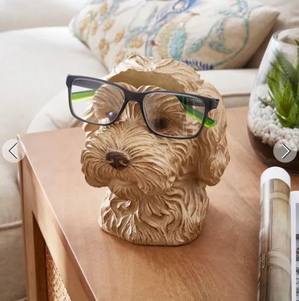 RA-HOMESTORE® New Funky Resin Head Pot & Reading Glasses Stand Holder Pencil Storage Desk Ornament (Cockapoo)