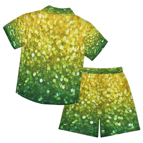 Boccsty Bright Lemon Yellow Lime Green Glitter Boy Summer Shorts Sets Hawaiian Toddler Boys T-Shirt & Pants 2 Pcs 3T2