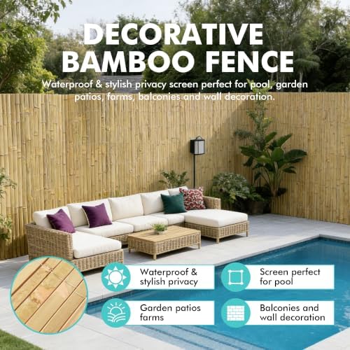Latuxe Bamboo Slat Fence High Privacy Fence, Natural Bamboo Fencing, Decorative Fence for Backyard, Balcony, Garden, and Pool Area (6.5ft H x 13ft L) — view 4