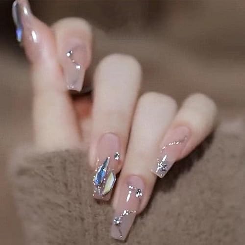 Miniatura 7 de Enppode 24 uñas blancas a presión largas acrílicas con diseño de mariposa