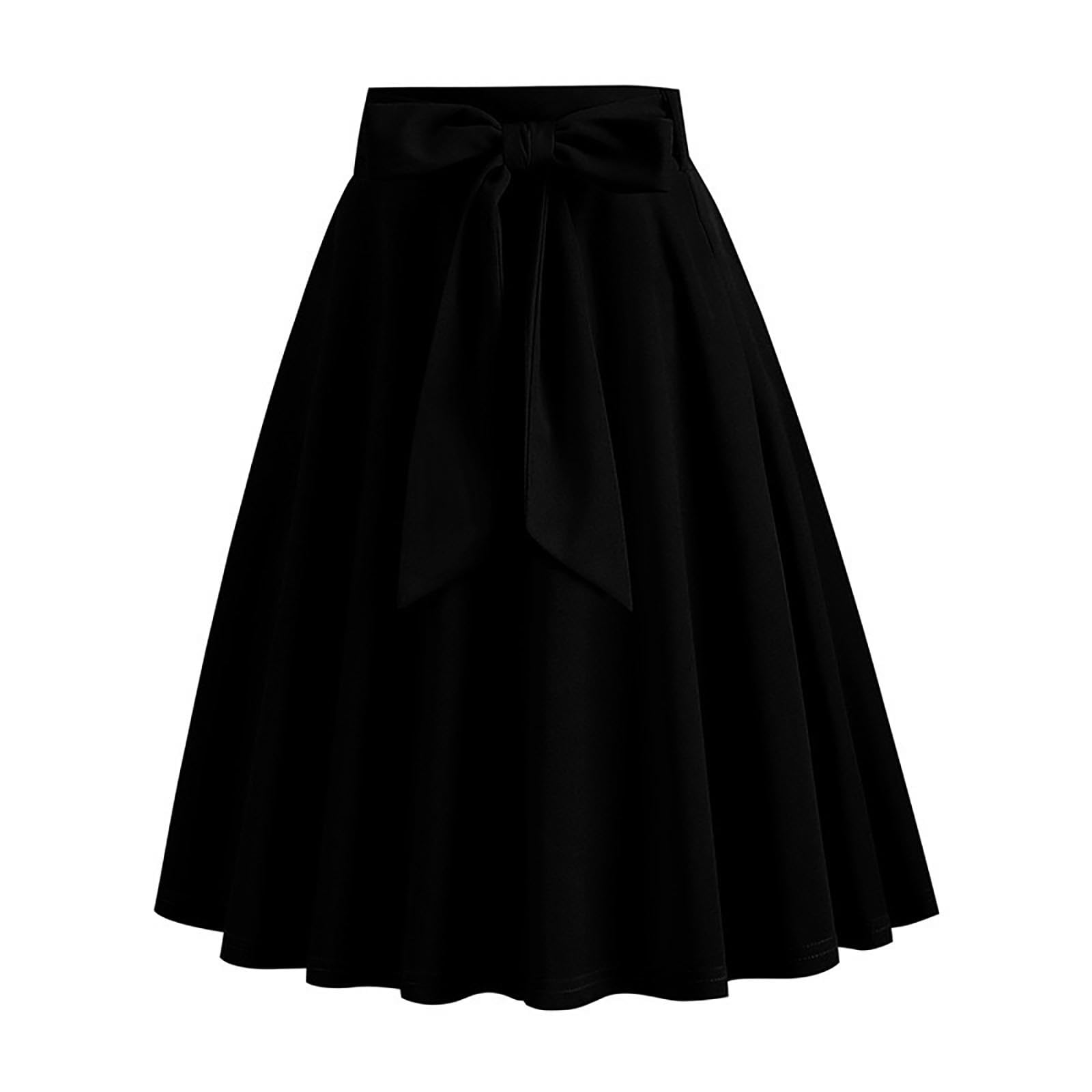 Women 50s Retro Skirts Vintage Hepburn Style A Line Swing Dresses Lace Up High Waist Flared Cocktail Evening Midi Skirt Empire Waist Knee Length Rockabilly Summer Plain Dress