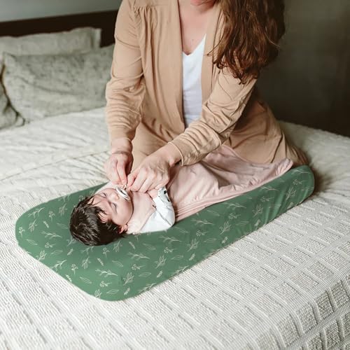 Image of BROLEX Changing Pad Covers for Baby: Boy Girls Ultra Stretchy Soft 2 Pack,Sika Deer Foliage