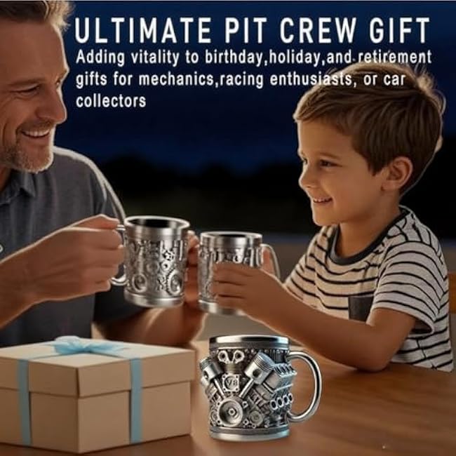 V8 Engine Coffee Mug - Piston Shaped Stainless Steel Cup 15oz | Gifts for Men, Car Enthusiasts & Fathers | Unique Car Lover Gift