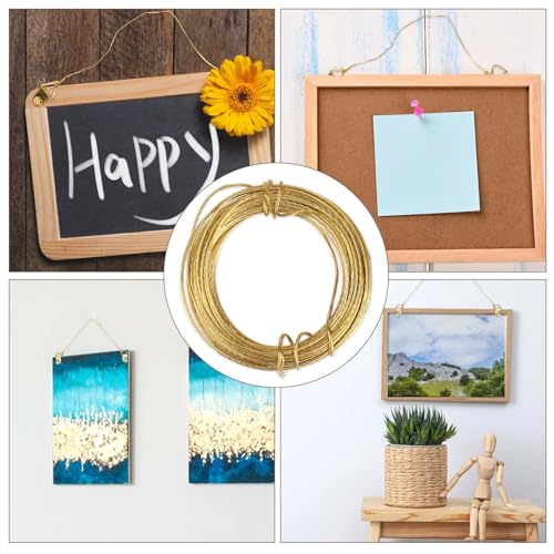 Image of 33 Feet Picture Hanging Wire Picture Frame Brass Wire for Hanging Heavy Duty Metal Braided Wire for Hanging Pictures, Mirror, Artwork, Light