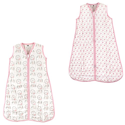 Image of Hudson Baby Unisex Muslin Cotton Sleeveless Wearable Sleeping Bag, Sack, Blanket, Dream Catcher /Pink Sheep Muslin 2-Pack, 12-18 Months