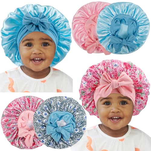 4PCS Baby Satin Bonnet,Silk Bonnet for Kids,Kid Hair Bonnets for Sleeping,Kids Satin Bonnets for Girls Boys Toddler