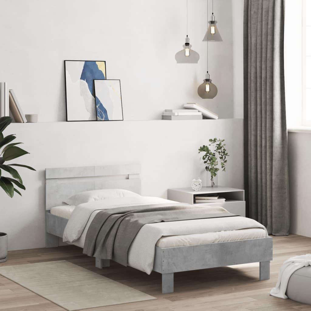 IKAYAA Giroletto Singolo 100x200 con LED Struttura Letto Letto Singolo Rete Letto Singolo Struttura Letto a Doghe in Legno-Grigio cemento-100 x 200 cm