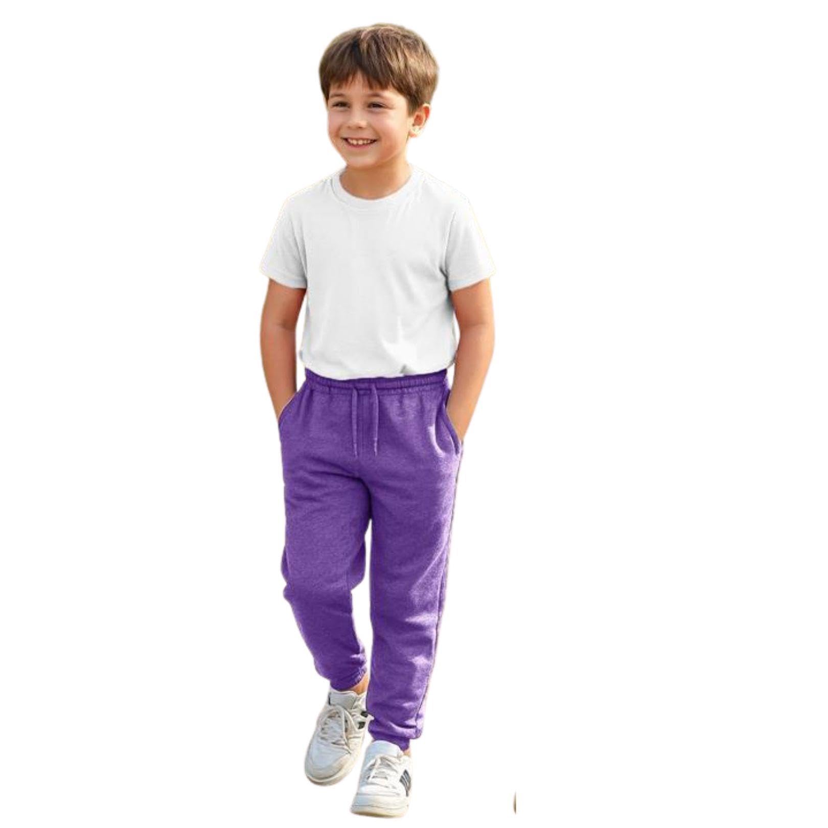True Face Kids Trouser Fleece Jogging Bottoms PE Sweatpants Multi Pockets Drawstring Elasticated Joggers Cuffed Girls Boys Plain Sports School Pants Purple 13
