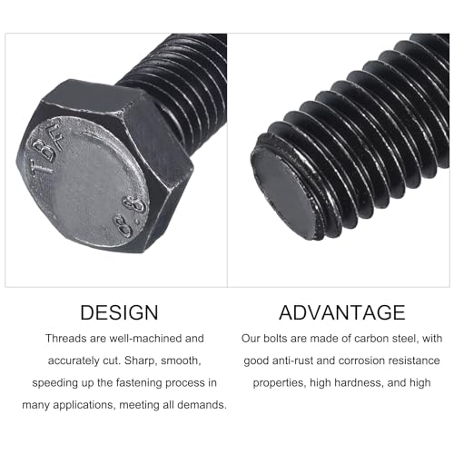 Image of METALLIXITY Hex Bolts (M12-1.75x150mm) 4Pcs, 8.8 Grade Carbon Steel Fully Threaded Black Oxide, Coarse Thread UNC Hex Head Screw Bolt - for Furniture Repair