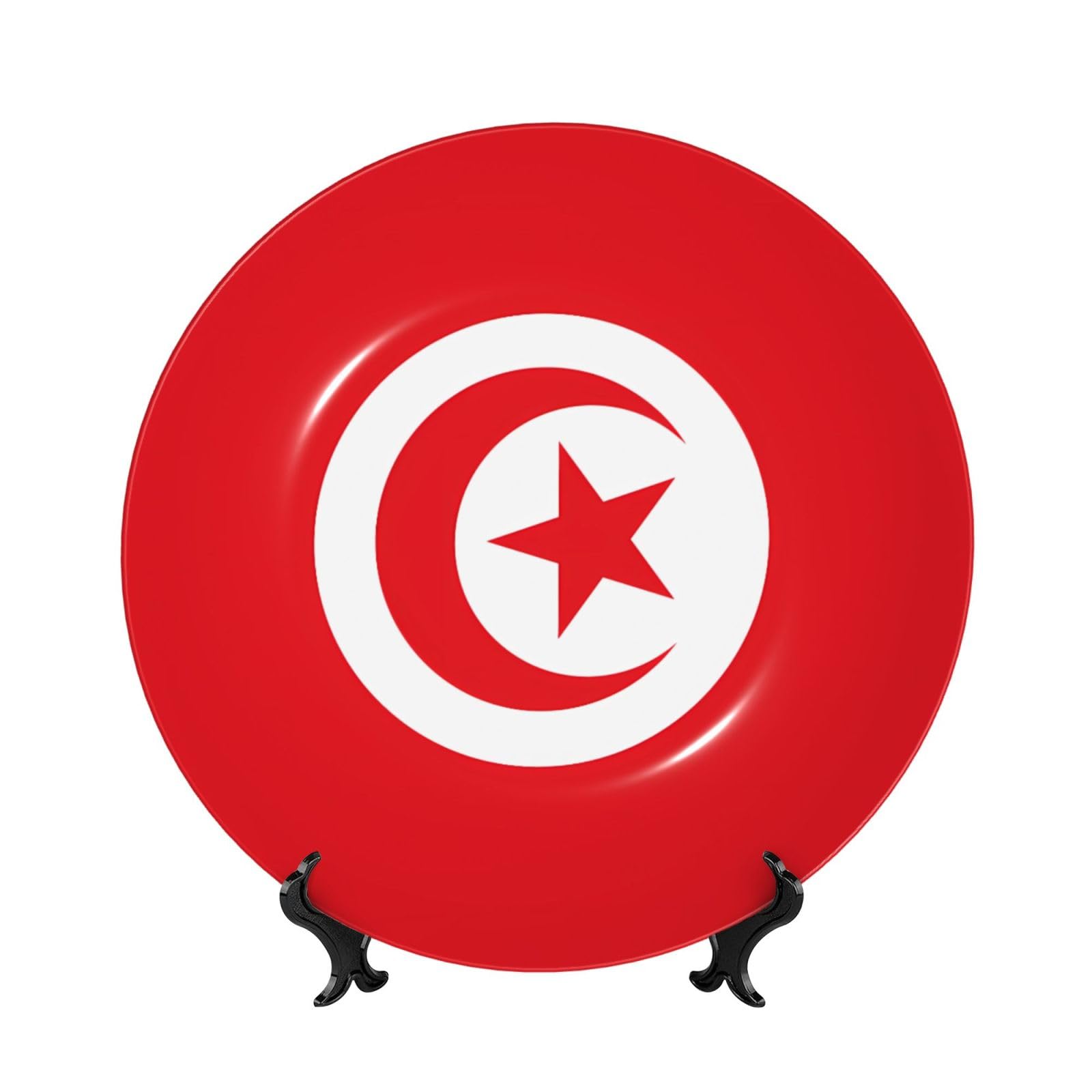 SXZVVBN Tunisian flag Bone China Decorative Plate Art with Stand Removable Adhesive Hanging for Home Office 6in（15cm）