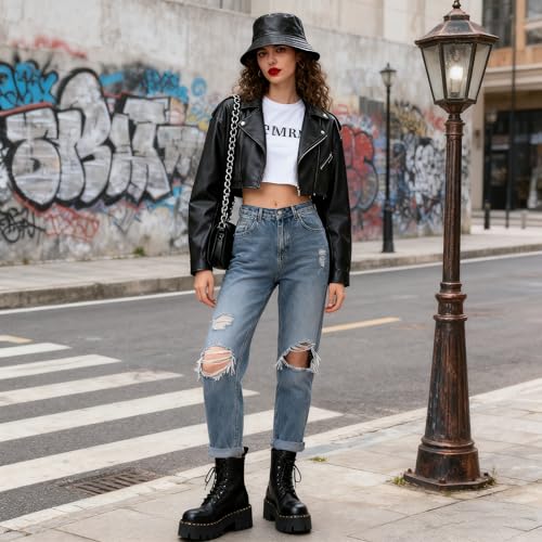 Image of Unisex Black Bucket Hat Waterproof Rain Hat Reversible Shiny Rave Bucket Hat for Concert Festival