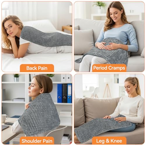 Image of Heating Pad for Back Pain, 17 inchx33 inch Electric Heat Pad with 9 Heat Levels & 4 Auto-Off Timers, Portable Heating Pad for Period Cramps, Shoulder, Neck, Machine Washable, Gifts for Women Men, Grey