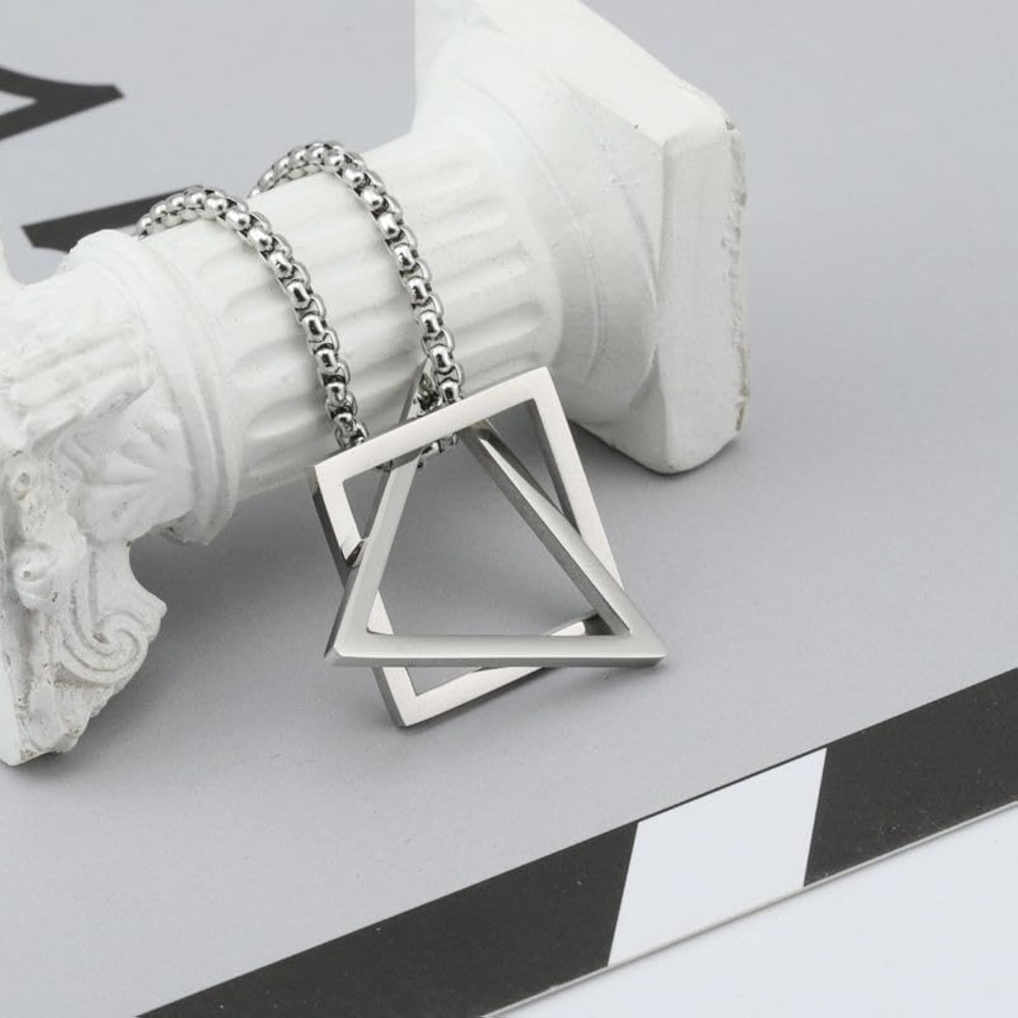 Unisex Geometric Square Hip-Hop Necklace, Silver Plated