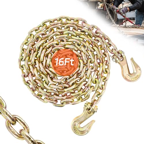 Image of Toyo Transport Binder Chain 5 /16 inch inch x 16 FT, Heavy Duty G80 Tow Chain with Clevis Grab Hooks, 4,900 lbs Working Load Limit, Ideal for Lifting, Logging, Towing, Tie-Down, and Load Binding Applications