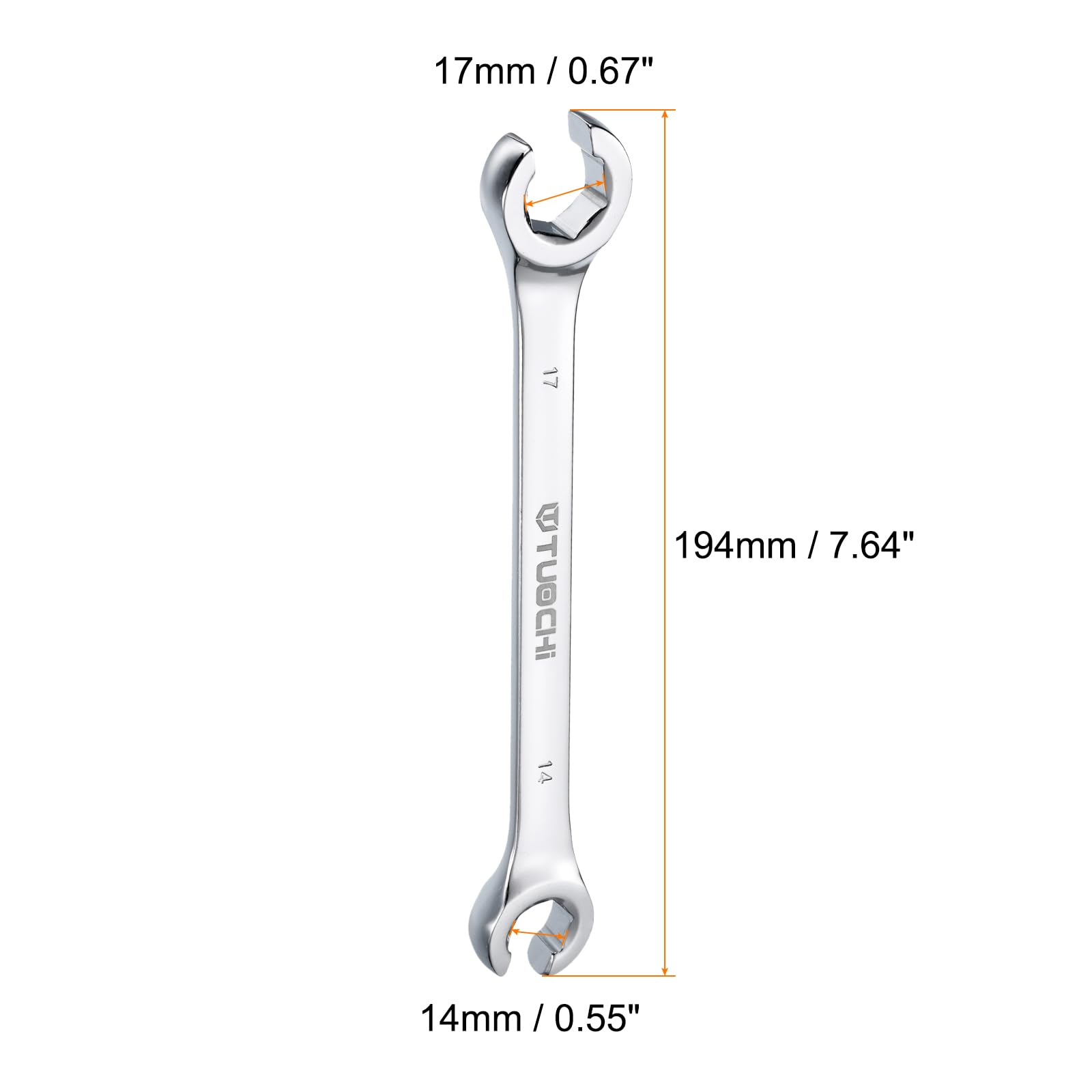 HARFINGTON 3pcs Flare Nut Metric Wrench 14mm x 17mm CR-V Mirror Polished Chrome Plating Metric Wrench for DIY Hand-making Automotive Repairs and Household Maintenance