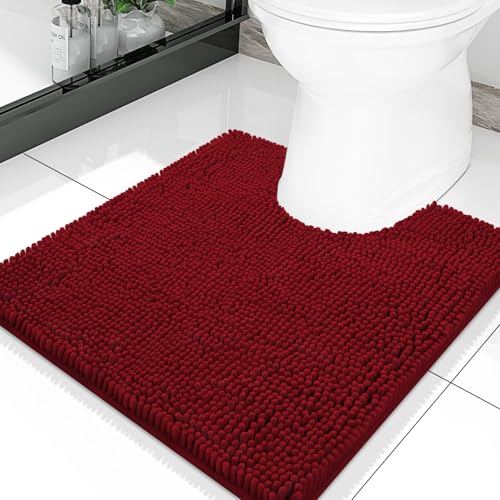 Smiry Luxury Chenille Toilet Rugs U-Shaped 20x20, Soft Absorbent Non-Slip Contour Bathroom Rugs for Toilet, Machine Washable Contoured Bath Mats, Burgundy