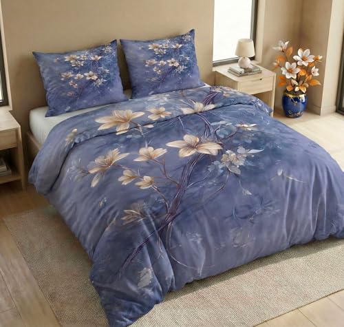 Image of SANMARINO 300 TC Cloud Cotton Pixel 7D King Size Bedsheet with 2 Pillow Cover | Premium 7D Floral Printed Bedding Set | Ultra Soft & Breathable | 108x108 Inch | Lavender Moonlit Blossom Garden