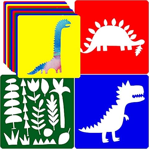 Dinosaur Stencils for Painting Large Animal Stencils for Kids Washable Stencil Set Drawing Stencils Kids Stencils Art Stencils Plastic Stencils for Kids (14 Pack, 8" by 8") Cover