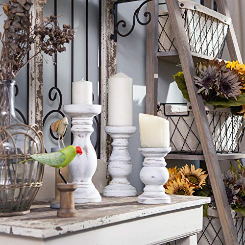 NIKKY-HOME-Pillar-Candle-Holder-Set-of-3-Farmhouse-Wood-Candle-Stand-Mantle-Decor-Centerpieces-for-Fireplace-Living-or-Dining-Room-Table-Distressed-White NIKKY HOME Pillar Candle Holder Set of 3 Farmhouse Wood Candle Stand Mantle Decor Centerpieces for Fireplace Living or Dining Room Table Distressed White