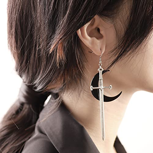 Sacina Gothic Crescent Moon Sword Earrings, Goth Sword Earrings Dangle, Christmas Gift for Women2