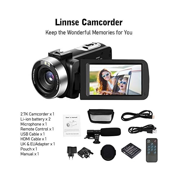Videokamera 2.7K Camcorder mit Mikrofon 30MP Vlogging Kamera mit drehbarem 3.0 ”Touchscreen Zeitraffer Camcorder und… – Bild 8