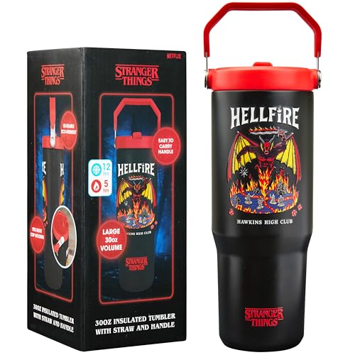 Image of Get Trend Stranger Things Tumbler Stainless Steel with Straw 30oz Kids Teens Insulated Cup with Lid Travel Mug Cups for School Sports Gifts for Kids (Black /Red Stranger Things)