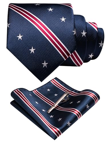 Image of RBOCOTT Silk Stripe Plaid Tie and Pocket Square with Tie Clip Sets for Men