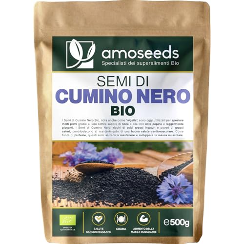 Semi di Cumino Nero Intero BIO 500G | Nigelle Sativa, Senza Additivi, Essiccati al Sole | Note Pepate, Piccanti | Qualità superiore