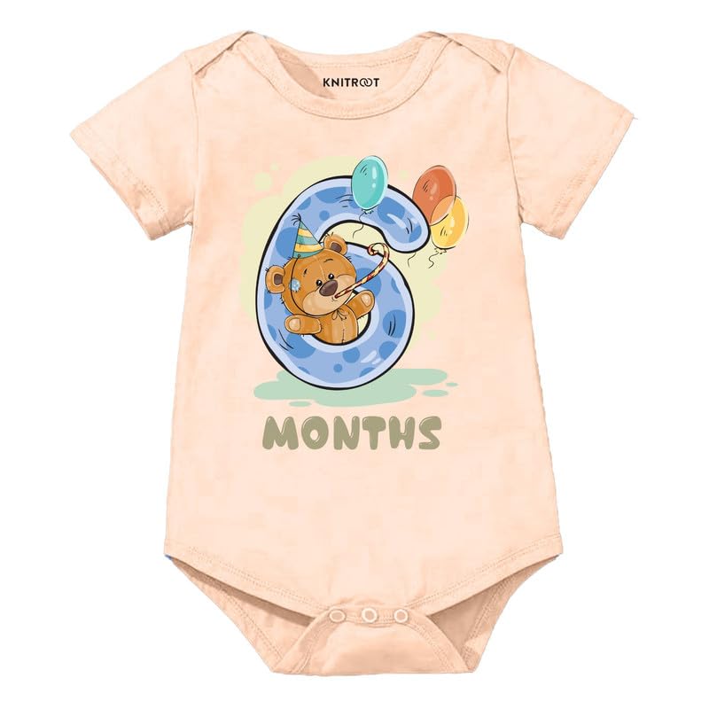 Image of Knitroot Monthly Birthday Teddy Special, Newborn Baby Half Sleeve Unisex Romper, Onesies, Sleepsuit, Body Suit, Envelope Neck, 1 to 12 Months Print, 0-12 Months, Infant Cloth for Boys & Girls