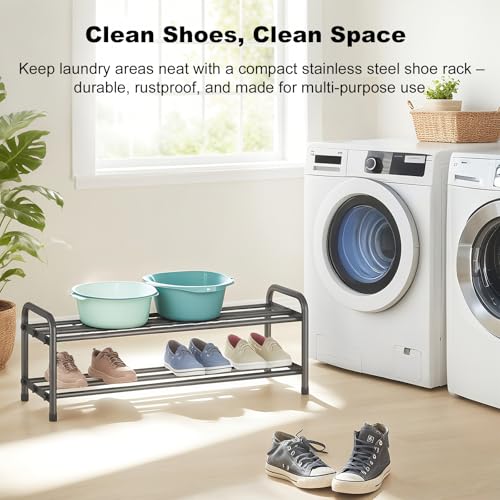 Image of KANAV 2-Tier Expandable Shoe Rack, Adjustable Shoe Organizer & Storage for Closet, Small Space Saving Shoe Rack for Entryway, Bedroom, or Office - Sturdy & Durable Design