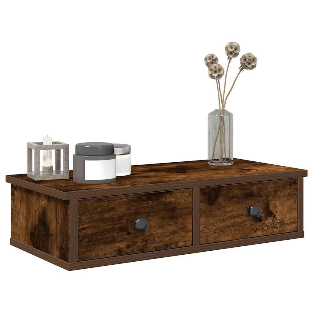 Generisch Wandregal mit Schubladen Räuchereiche 60x28x15 cm Holzwerkstoff,Möbel,Regalsysteme,Wandregale-859945