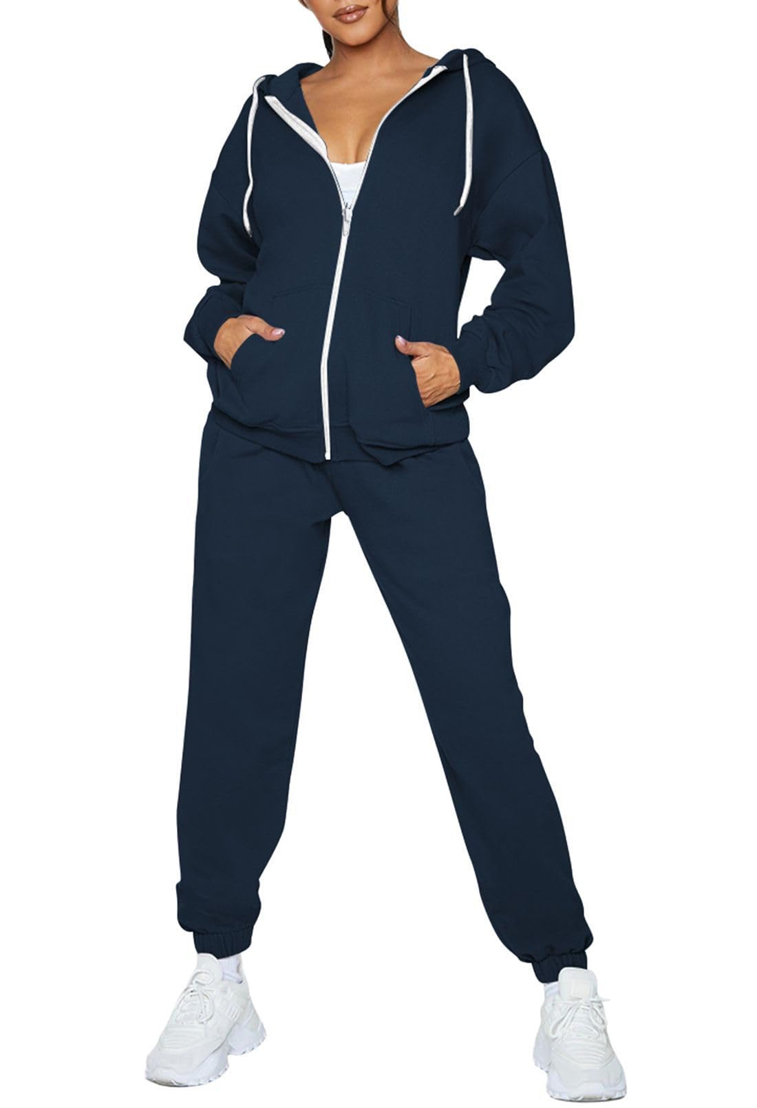Sovoyontee Damen Trainingsanzug Zip Up Hoodie Sweatsuits 2-teilige Jogger Sets mit Taschen