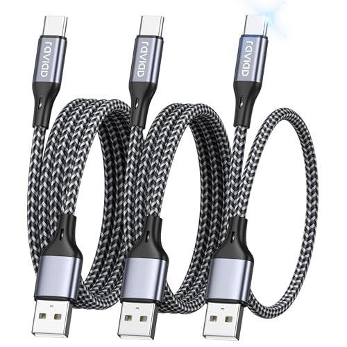 RAVIAD Cable USB C [3Pack 0.3M 1M 2M] Cable USB C Carga Rapida 3,1A Carga Rápida y Sincronización Nylon Cable Cargador Tipo C para iPhone 15 Pro Max, Samsung Galaxy S24 S23 S22 S21 S20 A53, Huawei P60
