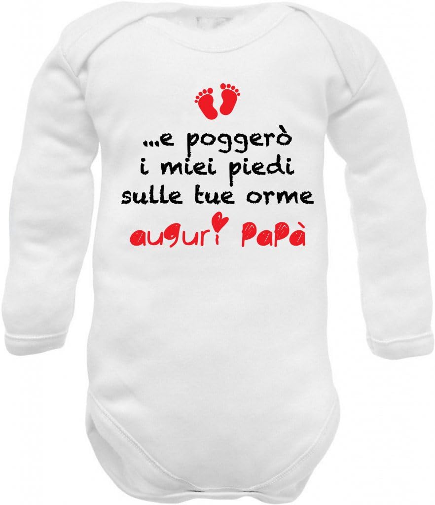 body e tutina neonato bianco frase e poggerò i miei piedi sulle tue orme per buona prima festa del papà e compleanno
