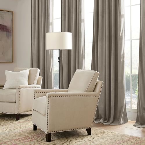 Image of RYB HOME Taupe Velvet Curtains 72 inches with Hook Belt, Back Tab | Thermal Insulated, Privacy UV Heat Blocking, Luxurious Drapes, Nursery Dormitory Bathroom, W52 x L72, 2 Panels Set