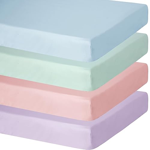 Peryiter Paquete de 4 sábanas bajeras ajustables para cuna, de microfibra multiusos, transpirable, para colchón de cuna de 28 x 52 pulgadas, sábana
