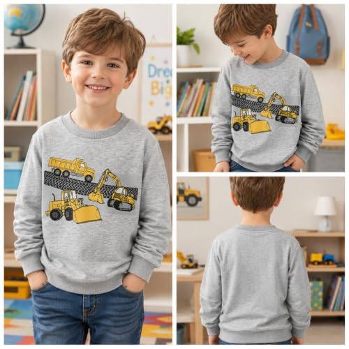 Image of Akyzic Toddler Boys Sweatshirts Cotton Crewneck Truck Shirt Dinosaur Long Sleeve Pullover Tops Tees 2-8T