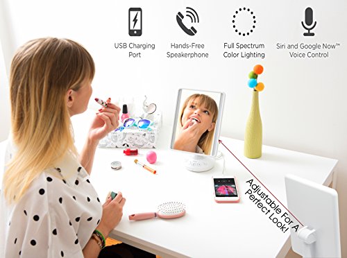 iHome 7" x 9" Reflect iCVBT2 Adjustable Vanity Mirror with Bluetooth Audio, Hands-Free Speakerphone, LED Lighting, Siri & Google Support USB Charging, Flat Panel LED Lighting (White) (White, 7" x 9") - Thumbnail 5