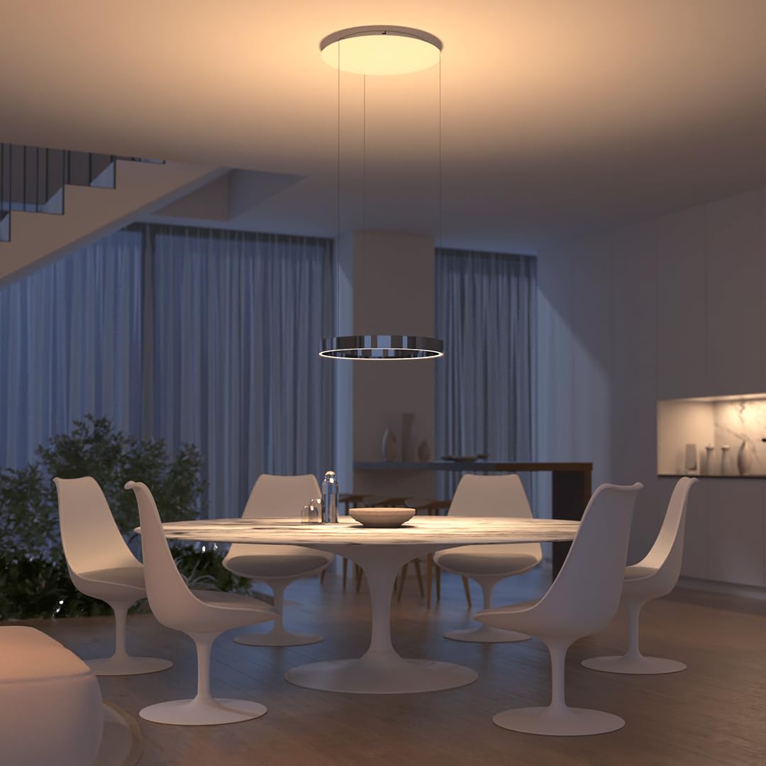 NEONA SOL LED Pendelleuchte Schwarz Metall Ringdesign Dimmbar, Hängelampe mit Fernbedienung warmweiß bis kaltweiß Up Down Höhenverstellbar (Schwarz Chrom)