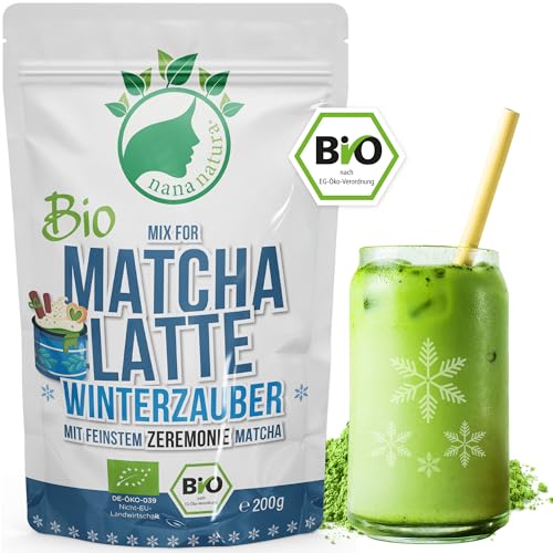 NanaNatura Matcha Latte Mix Polvo orgánico 'Edición de invierno' con 22% auténtica ceremonia matcha de Japón | para disfrutar de té matcha delicioso y tierno