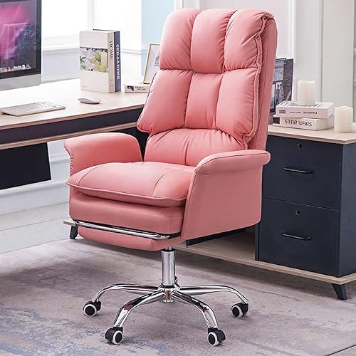 MOTHY Office Chair, High-Back PU Leather Swivel Desk Chair, Extra Padded Armrest Large Seat, Adjustable Height Computer Chair with Foot Pedal (Color : Pink)