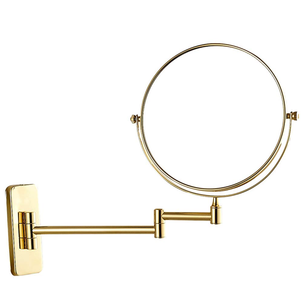 Espejo de Maquillaje Montaje en Pared, Espejo de baño Extensible con Aumento de 3X de Doble Cara Espejo de Afeitar de Forma Redonda Plegable Giratorio de 360° para Pared,Gold_8inch 3X