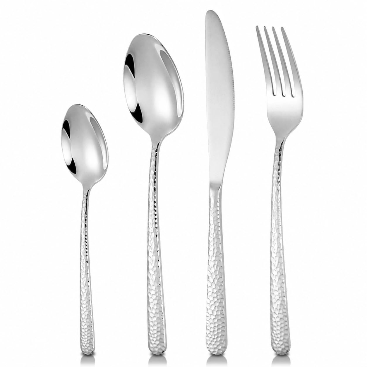 Silver Cutlery Set, SEVERN LIVING, 24 Piece Polished Silver Stainless Steel Flatware Set, Silverware Tableware Set with Spoon Knife and Fork Set, Service for 6 People, Easy Clean