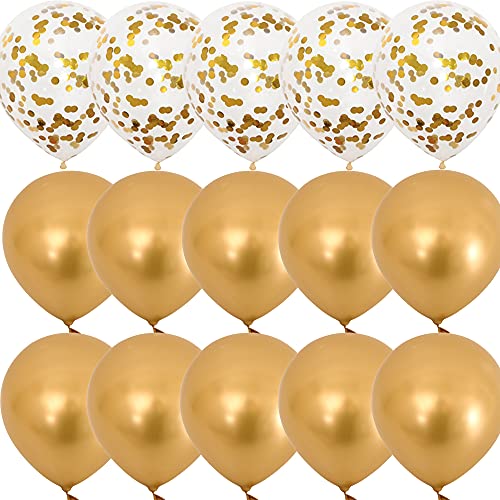 Vicor Metallic Gold Latex Balloons - 15 Pieces 12 inch Confetti Balloons for Birthday Mothers Day Wedding Baby Shower Party Decoration