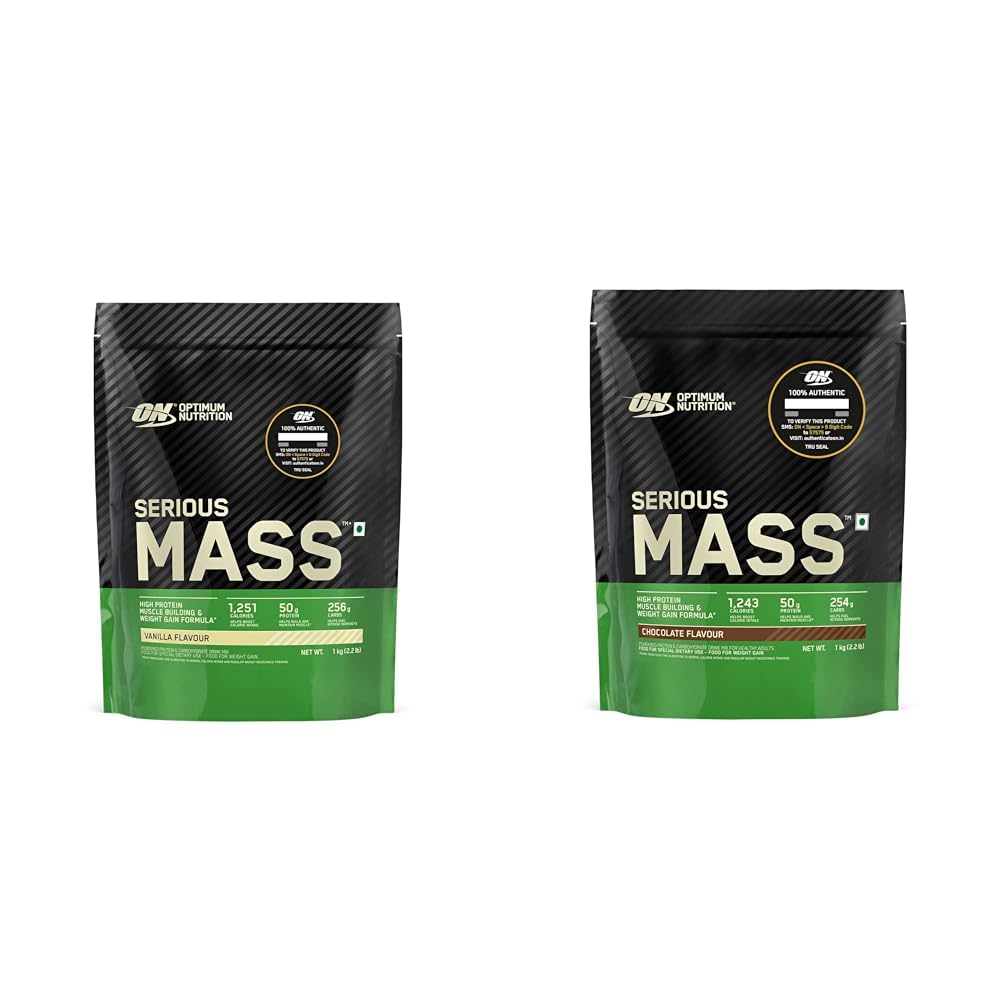 Optimum Nutrition (ON) Serious Mass High Protein High Calorie Weight Gainer Powder 1 kg (Vanilla) & Optimum Nutrition (ON) Serious Mass High Protein High Calorie Weight Gainer Powder 1 kg (Chocolate)-image-17