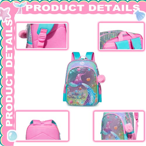 Zbaogtw Mermaid Backpacks For Girls Kids School Cute Bookbag For Kindergarten Elementary Sequin School Backpack For Girls Lightweight School Bag With Lunch Box #TOP3